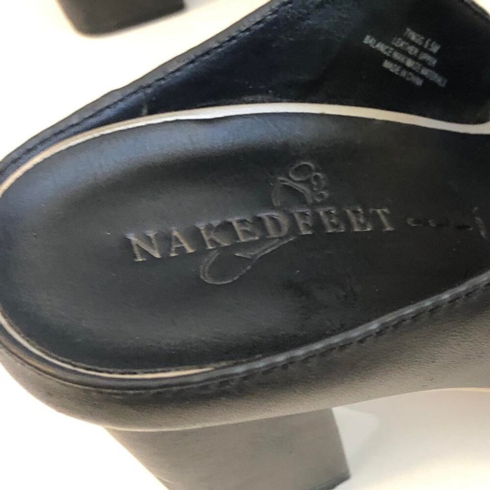 NAKED FEET Tyngg Leather Platform Mule Block Heel Sandals Black\Grey 6.5 - Picture 7 of 10